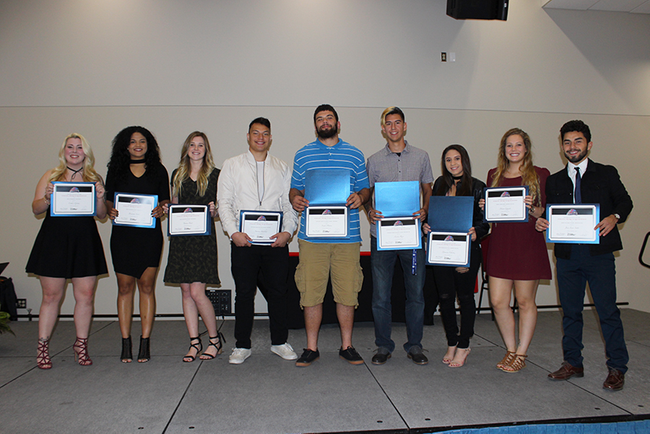 (From left to right) Cokie Gritus, Breezy Scott, Tamra Hunt, Amonai Itaaehau, Isiah Moore, Austin Rios, Monica Chavez, Maia Gajate and Jose Luis Soto each earn different awards from their coaches for their effort during the fall season. (photo by A-train Webster)