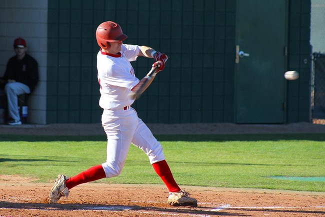 Garrett Smith hit the go ahead RBI triple Tuesday afternoon to give Mesa the 6-5 victory. (photo by Aaron Webster)