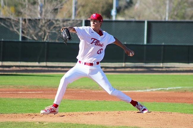 Holden Bernhardt struck out nine batters and didn't allow any hits through five innings against Arizona Christian Wednesday afternoon. (photo by Aaron Webster)