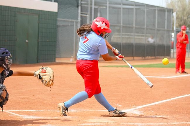 Alexis Cirerol peppered the batter's eye in center field as she connected on her second homer of the season in game one against Glendale Tuesday afternoon. (photo by Aaron Webster)