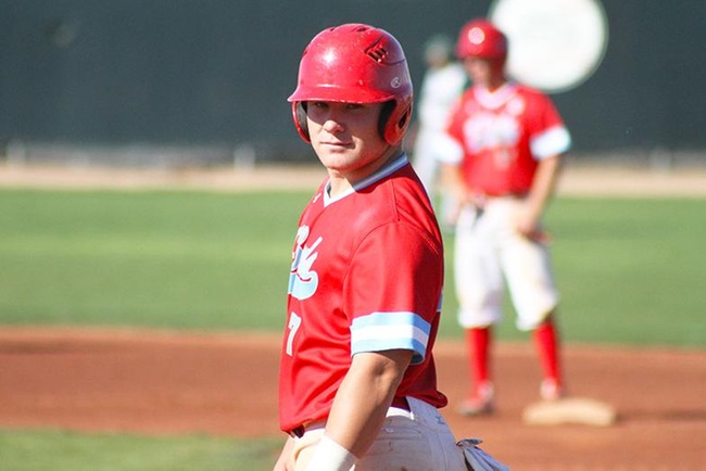 Riley Peterson hit a three-run homer in a four run sixth inning that propelled Mesa to victory over Scottsdale Saturday afternoon. (Photo by Aaron Webster)