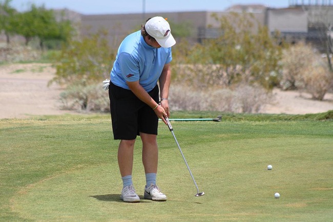Brad Pottle shot a -3 on the back nine, 70 total on day three of the NJCAA tournament to help Mesa get within two shots of the leading team. (photo by Aaron Webster)