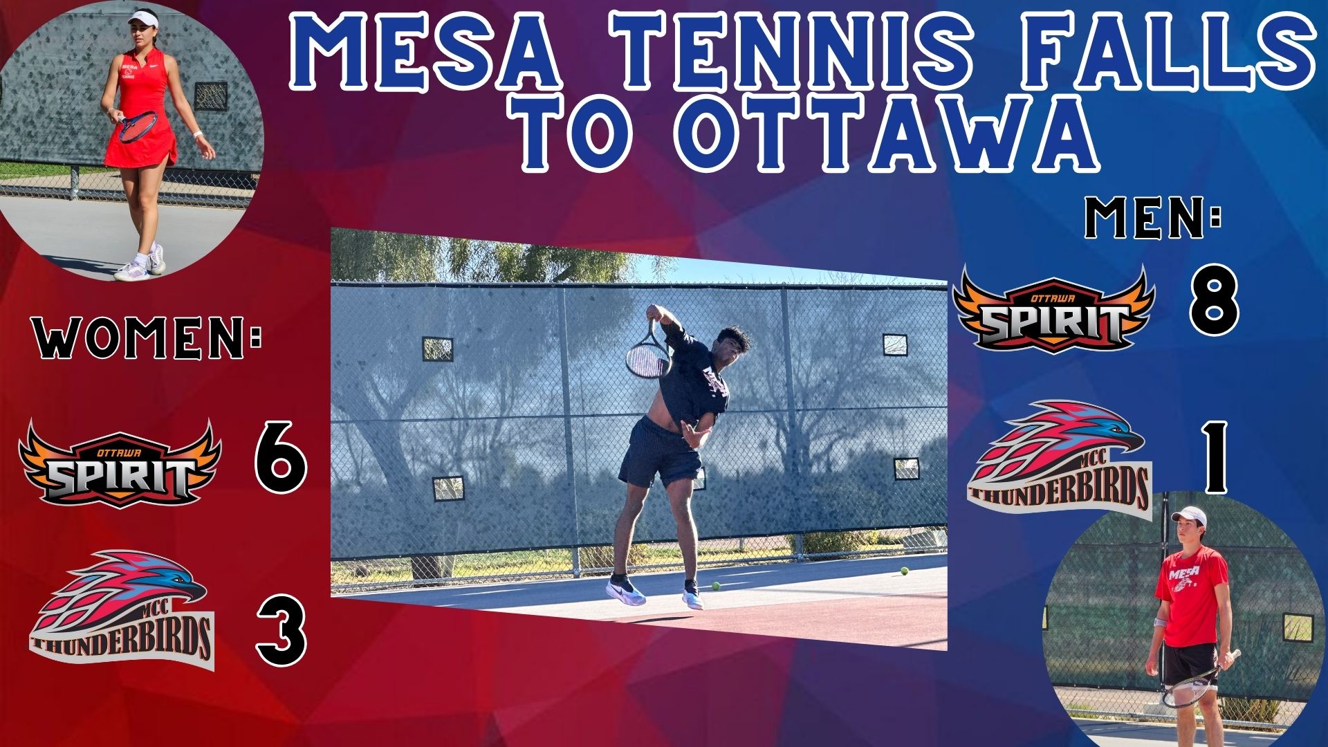 Mesa Tennis falls to Ottawa University on Saturday