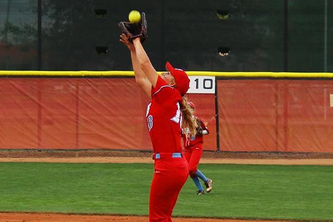 Meggan Horn records one of the final outs during the second game win over Scottsdale (Photo by Aaron Webster)