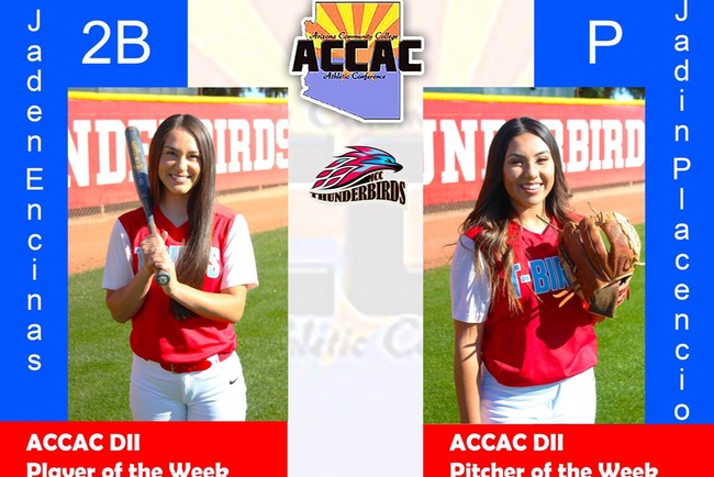 Jaden Encinas, Jadin Placencio Sweep ACCAC DII Player - Pitcher of the Week Honors