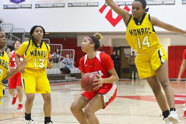 Mesa's Diamond Fuller looks to score in Friday's Final Four matchup with Monroe. (Photo by Aaron Webster)