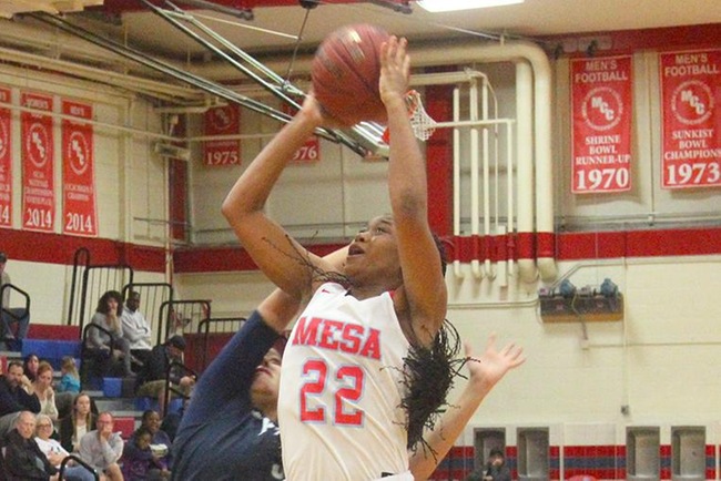 Anessa Glenn finished with 17 points and 10 rebounds in Mesa's win over Eastern Arizona Wednesday night. (Photo by Aaron Webster)