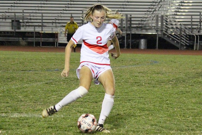 Mesa's Megan Belles dribbles the ball up field Tuesday night against Gateway.  It was Belles who scored the only goal to help Mesa defeat the Geckos. (Photo by Aaron Webster)