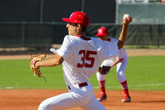 Chase Merriman pitched 8.1 innings Tuesday in Mesa's win over Chandler-Gilbert, 2-0. (photo by Aaron Webster)