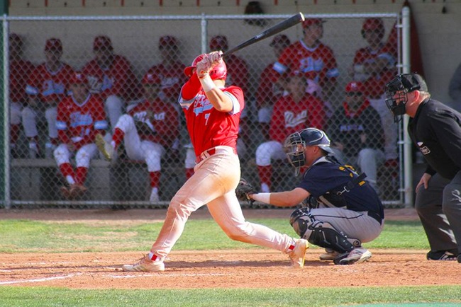 Riley Peterson hit one of Mesa's three homeruns against Chandler-Gilbert Thursday afternoon. (photo by Aaron Webster)