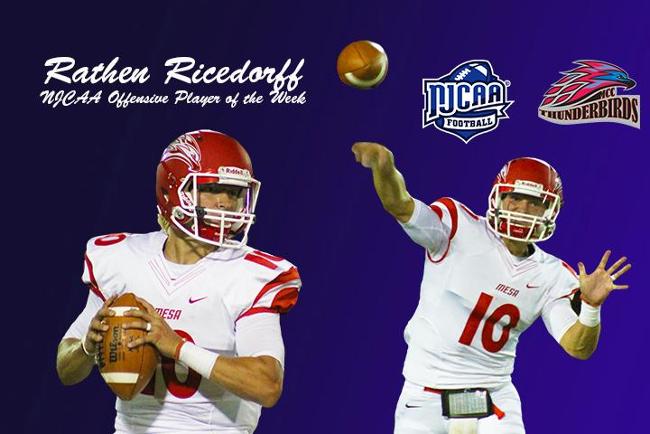 Rathen Ricedorff has earned NJCAA National Offensive Player of the Week for his performance at Snow College.