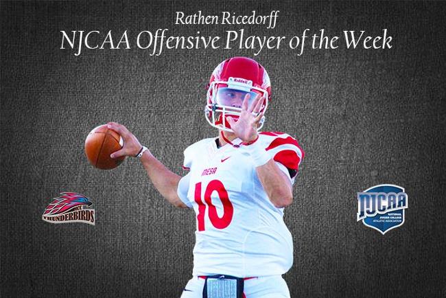 Rathen Ricedorff Earns His Second NJCAA National Offensive Player of the Week