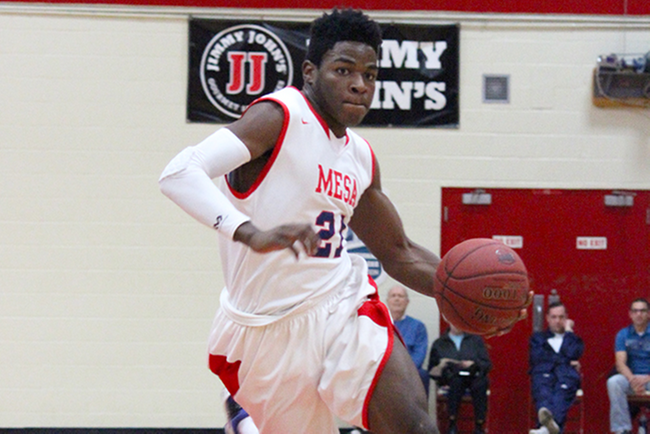 Jamil Wilson-Jones finished with a double-double (14 pts, 11 reb.) in Mesa's win over Glendale Wednesday night. (Photo by Bob Sacamano)
