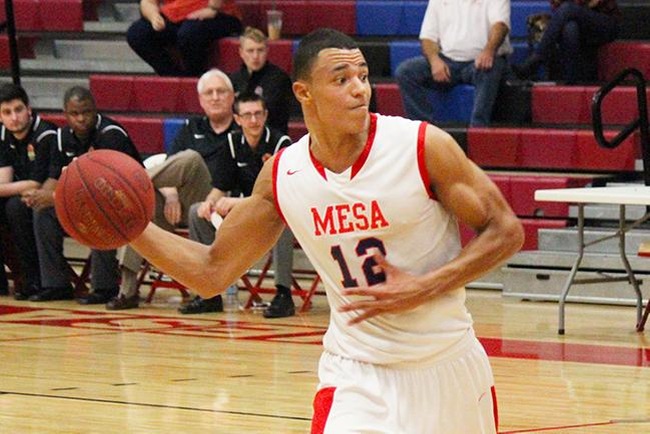 Noe Anabir scored a career high 22 points in Mesa's loss to Phoenix College Saturday night. (Photo by Aaron Webster)