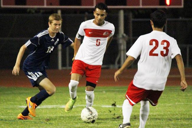 Obedd Fuentes(#5) scored one of the five Mesa goals in their victory over Paradise Valley
