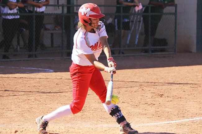 Brittney Ramos brought home the game two winning run for Mesa(photo by Aaron Webster)