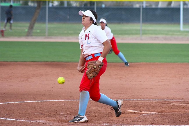 Sammy Quezada earned a win in game two Tuesday afternoon against Phoenix College.  She also had two RBI's at the plate for the T-Birds. (Photo by Aaron Webster)