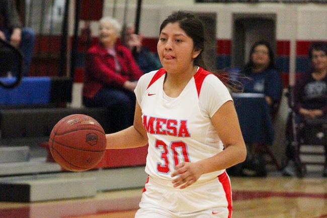Cheyenne Begay recorded 24 points and 10 assists in Mesa's victory over North Idaho College Friday night. (Photo by Aaron Webster)