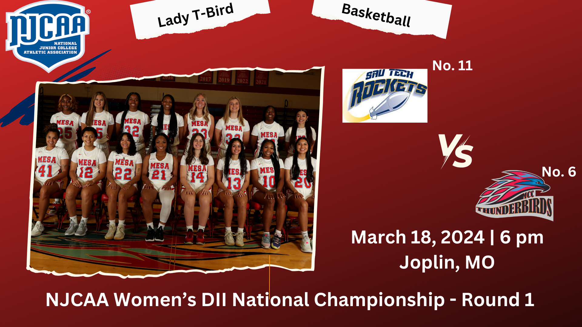 No. 6 Women's Basketball takes on No. 11 SAU Tech in first round of NJCAA National Championship on Monday