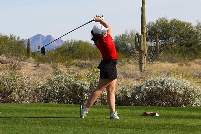 Hannah Brown tee's off for the Thunderbirds. (Photo by Aaron Webster)