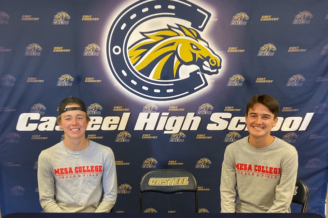 Meyson Tyler, left, and Nathan Mann have signed with Mesa cross country