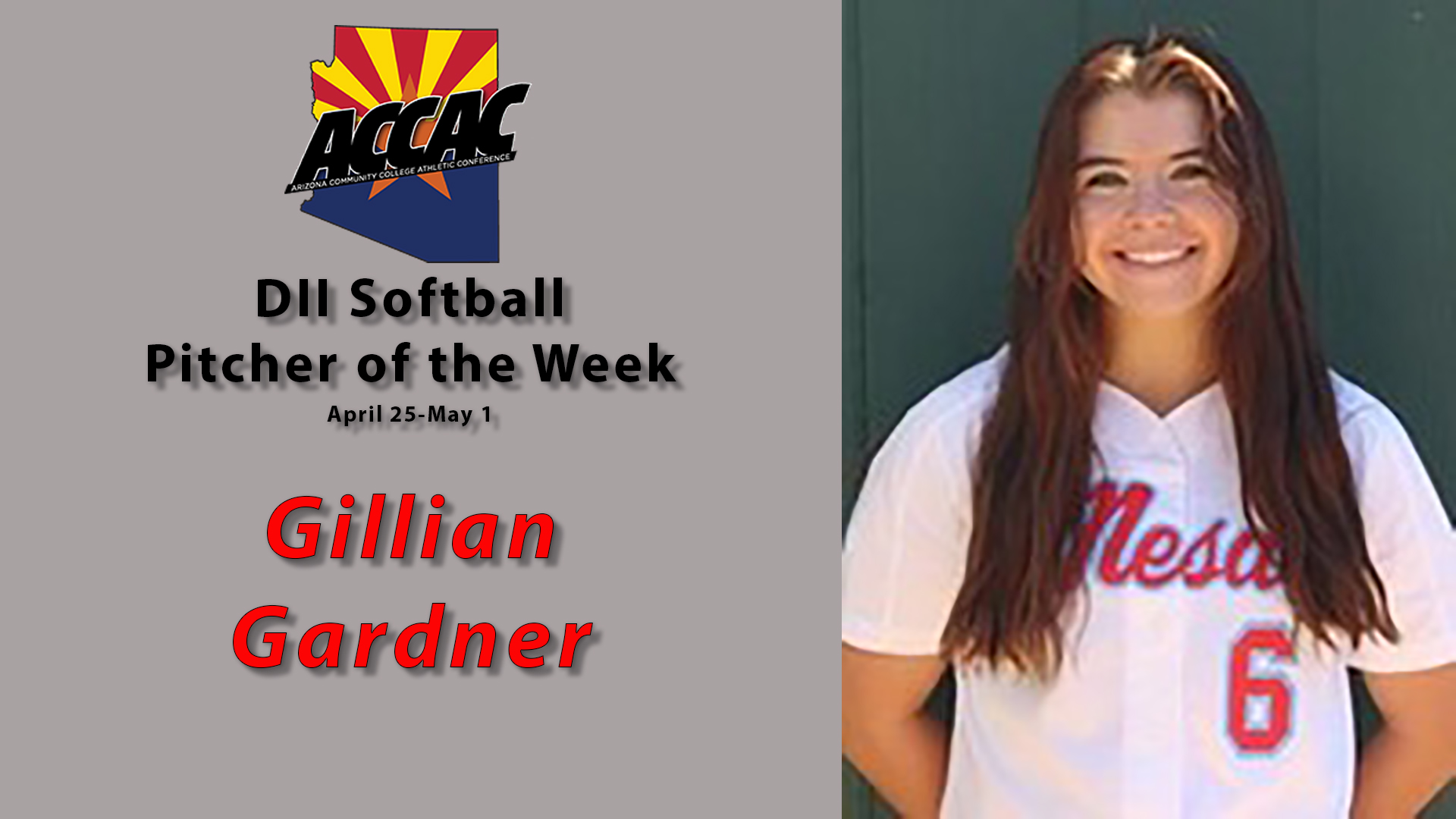 Gardner named ACCAC DII Pitcher of the Week